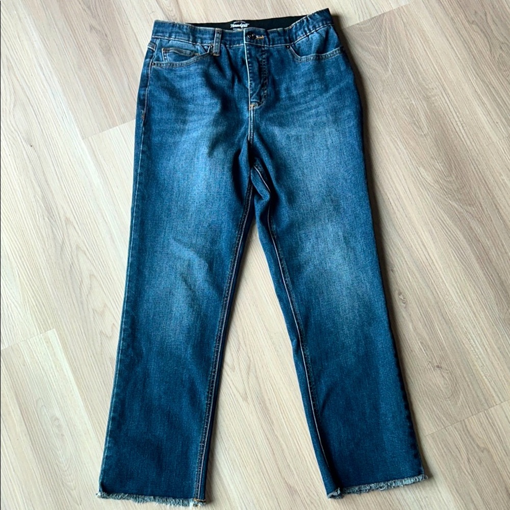Threadgrit Straight Leg Jeans 29 Blue Classic Denim Frayed Hem Everyday